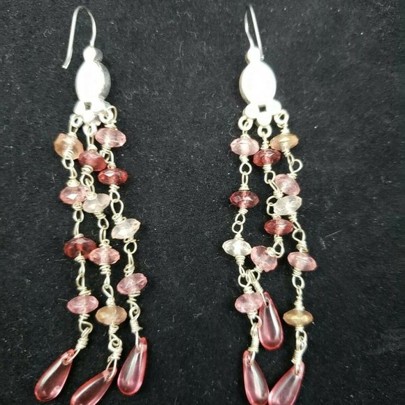 Pink Chandelier French Hook Pierced Earrings with - Picture 3 of 5